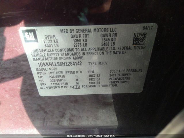 1GKKNLLS6HZ284142 GMC ACADIA SLE