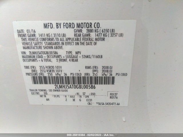 Lincoln Mkt Ecoboost 2016 2LMHJ5AT0GBL00586 Image 9