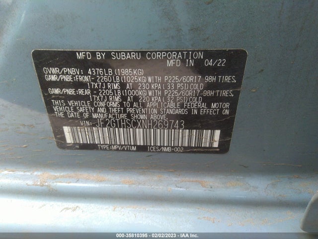2022 Subaru Crosstrek, VIN: JF2GTHSCXNH269743