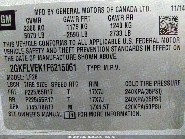 2015 GMC Terrain, VIN: 2GKFLVEK1F6215061