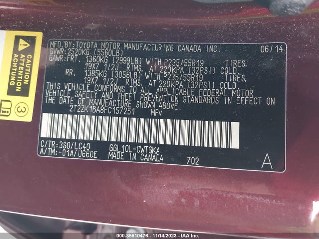 2T2ZK1BA8FC157251 Lexus RX 350