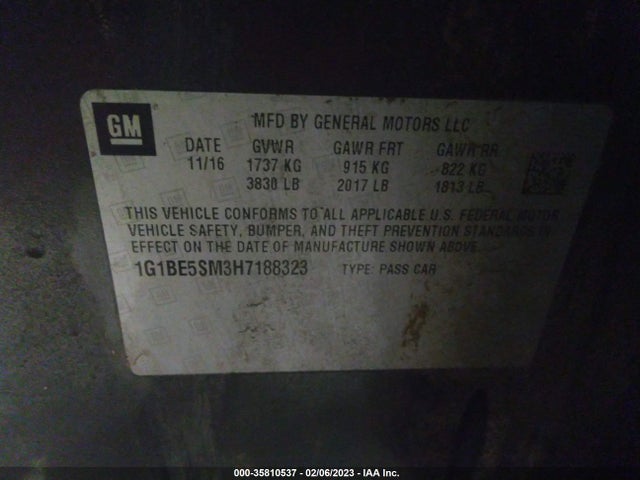 Chevrolet CRUZE LT 2017 1G1BE5SM3H7188323 Image 10