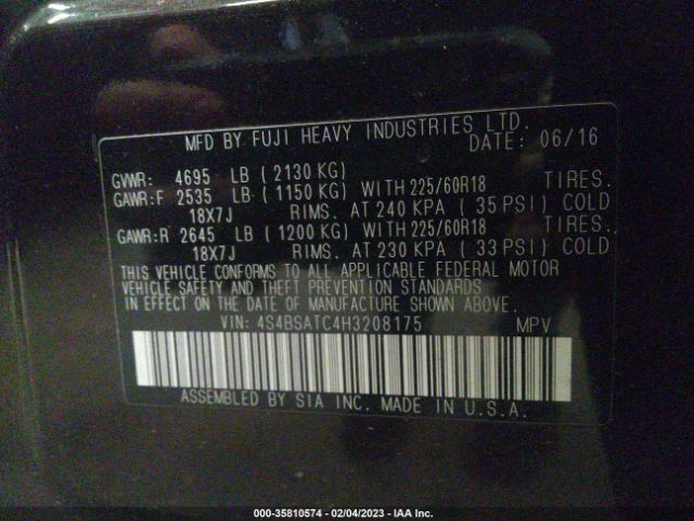 4S4BSATC4H3208175 Subaru Outback Touring