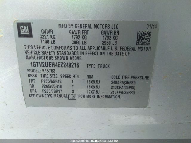 1GTV2UEH4EZ249216 GMC Sierra 1500 Sle