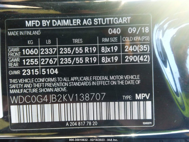 2019 Mercedes-Benz GLC-Class, VIN: WDC0G4JB2KV138707