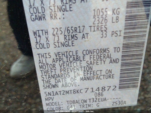 Nissan ROGUE SV 2019 5N1AT2MT8KC714872 Image 9