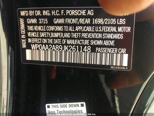 2018 Porsche 718, VIN: WP0AA2A89JK261148