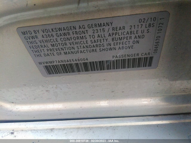 Volkswagen CC 2010 WVWMP7AN0AE548004 Image 10