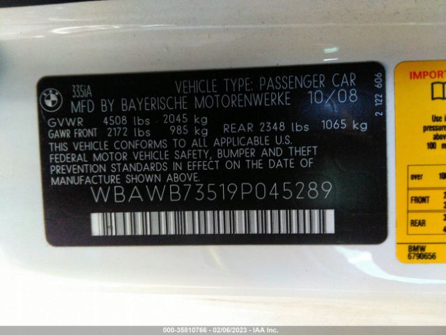 WBAWB73519P045289 BMW 3 Series 335i