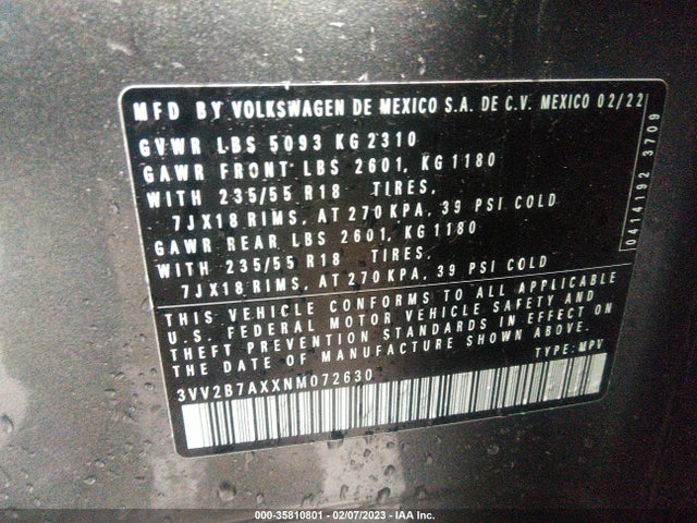 Volkswagen TIGUAN SE 2022 3VV2B7AXXNM072630 Image 11