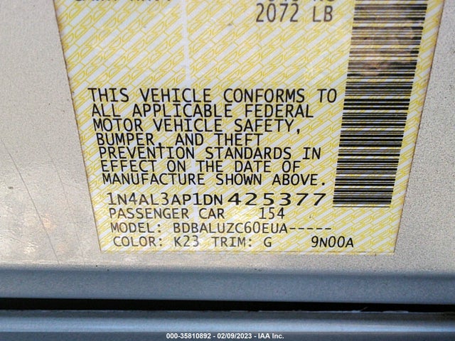 2013 NISSAN ALTIMA 2.5 SV VIN: 1N4AL3AP1DN425377