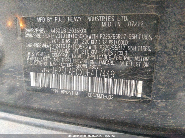 2013 SUBARU FORESTER 2.5X LIMITED VIN: JF2SHAECXDH417449