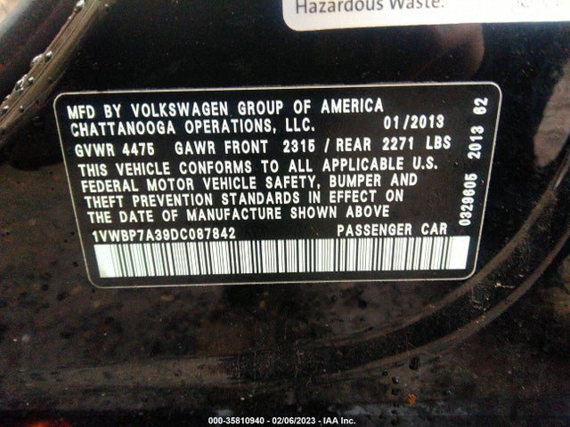 1VWBP7A39DC087842 Volkswagen Passat Se W/sunroof & Nav
