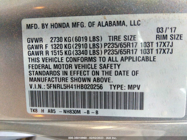 Honda ODYSSEY EX 2017 5FNRL5H41HB020256 Image 10