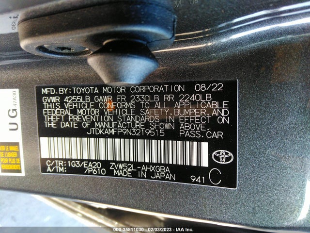 2022 Toyota Prius, VIN: JTDKAMFP9N3219515