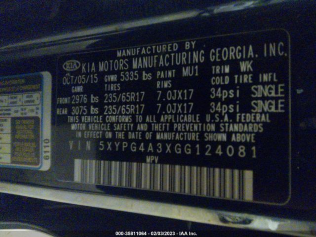 5XYPG4A3XGG124081 KIA SORENTO LX