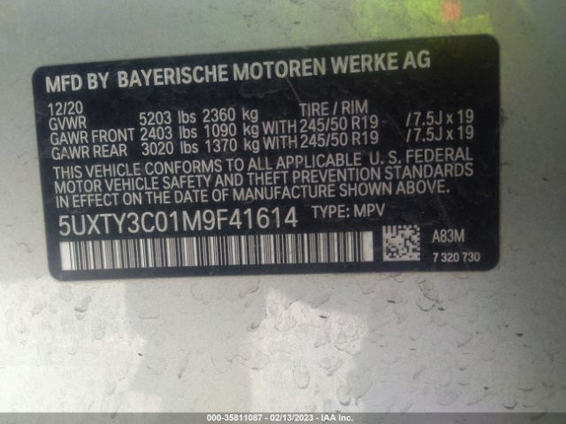 5UXTY3C01M9F41614 BMW X3 Sdrive30i