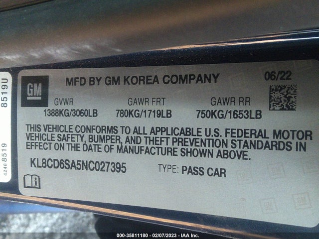 Chevrolet SPARK 1LT 2022 KL8CD6SA5NC027395 Image 10