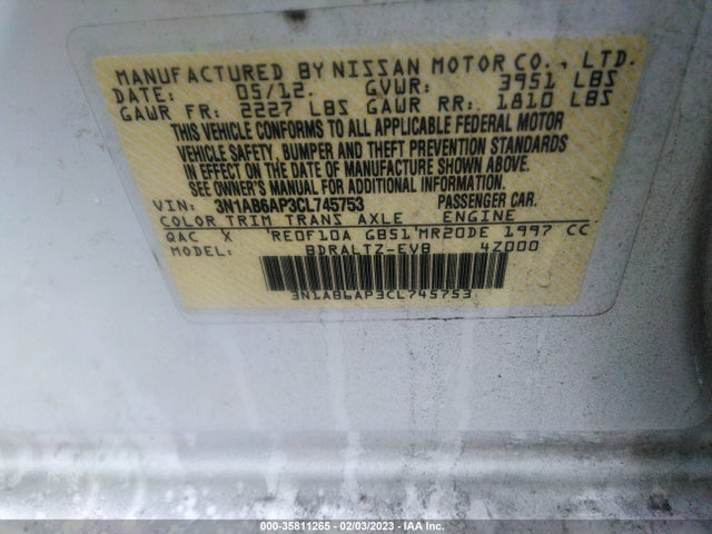 2012 NISSAN SENTRA 2.0 S VIN: 3N1AB6AP3CL745753