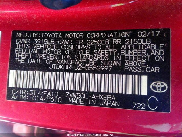 Toyota Prius Two/two Eco/three 2017 JTDKBRFU2H3552997 Image 10