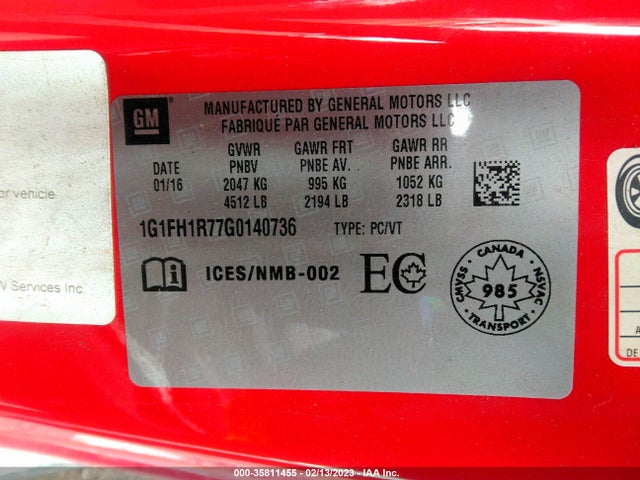 Chevrolet CAMARO 2SS 2016 1G1FH1R77G0140736 Image 11
