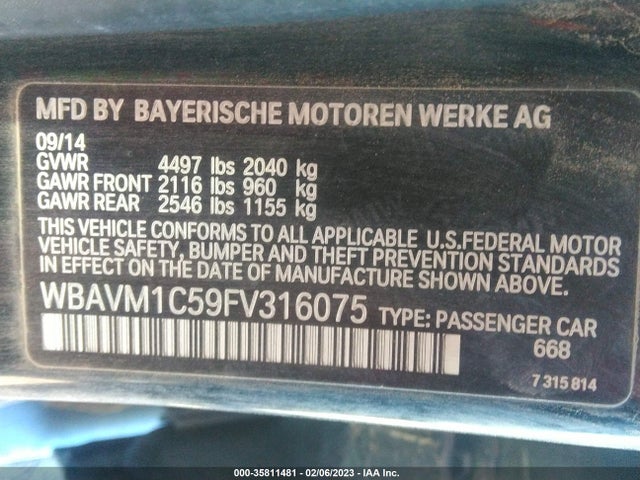 2015 BMW X1 SDRIVE28I VIN: WBAVM1C59FV316075