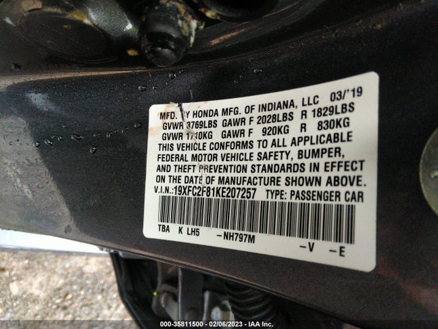 Honda k20c2 2019 19XFC2F81KE207257 Image 20