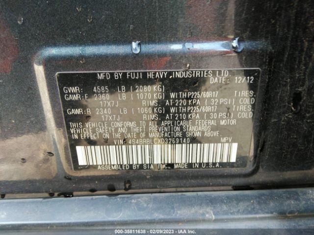 4S4BRBLCXD3269140 Subaru Outback 2.5i Limited