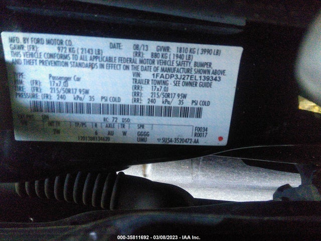 2014 FORD FOCUS TITANIUM VIN: 1FADP3J27EL139343