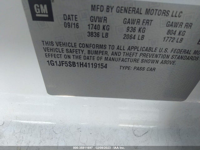 2017 Chevrolet Sonic, VIN: 1G1JF5SB1H4119154