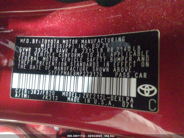 Toyota COROLLA LE 2021 5YFEPMAE8MP223126 Image 11