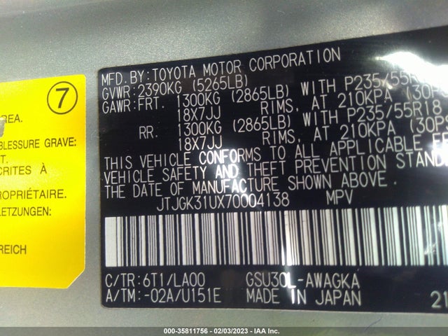 JTJGK31UX70004138 Lexus RX 350