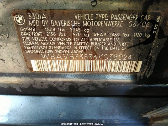 BMW 3 Series 330i 2006 WBAVB33536KS38024 Image 9