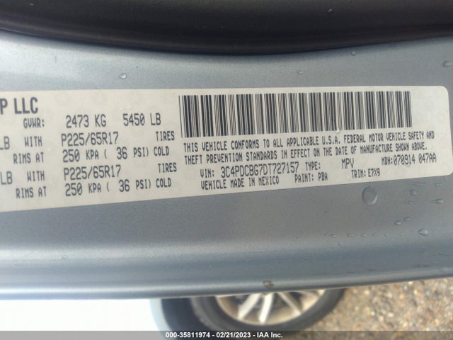 2013 DODGE JOURNEY SXT VIN: 3C4PDCBG7DT727157