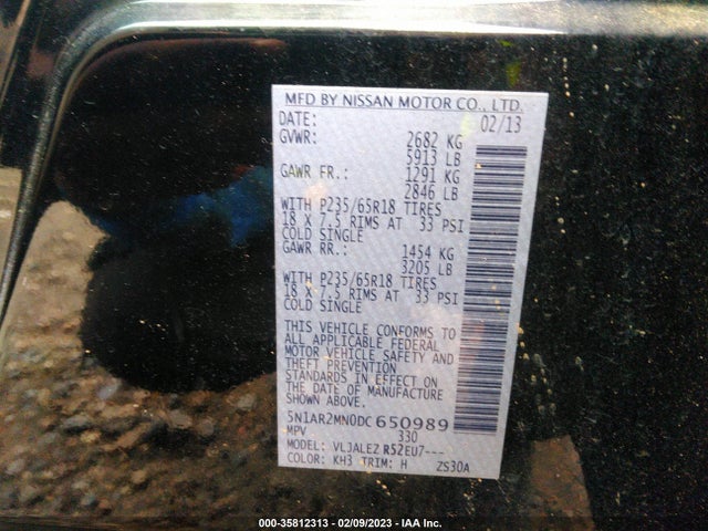 2013 NISSAN PATHFINDER SV VIN: 5N1AR2MN0DC650989