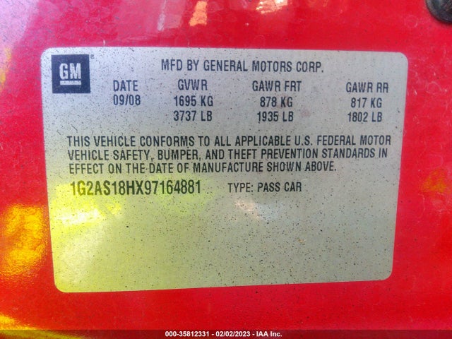 2009 PONTIAC G5 VIN: 1G2AS18HX97164881