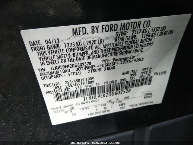 Lincoln MKS 2013 1LNHL9EK2DG602528 Image 10