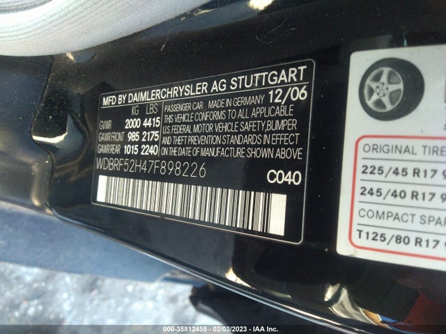 2007 MERCEDES-BENZ C-CLASS 2.5L SPORT VIN: WDBRF52H47F898226
