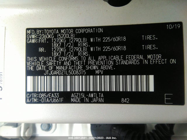 2020 Lexus NX, VIN: JTJGARDZ1L5008315