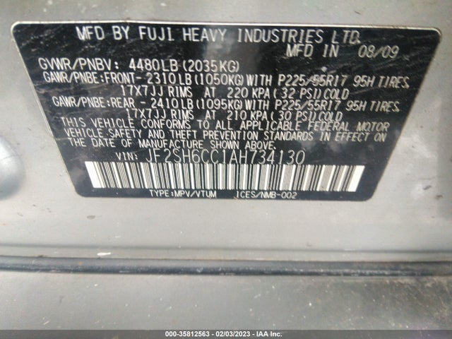 2010 SUBARU FORESTER 2.5X PREMIUM VIN: JF2SH6CC1AH734130