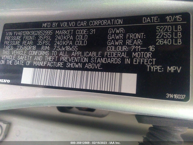 2016 Volvo XC60, VIN: YV4612RK9G2852995
