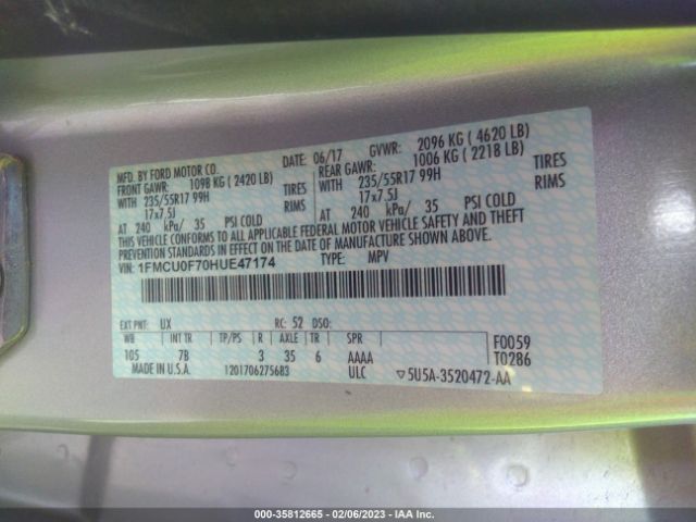 1FMCU0F70HUE47174 Ford ESCAPE S