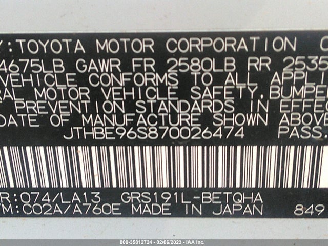 JTHBE96S870026474 Lexus GS 350