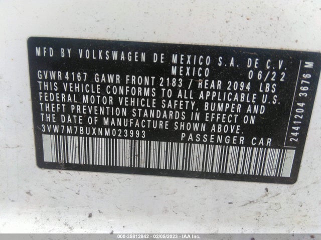 3VW7M7BUXNM023993 Volkswagen JETTA SE
