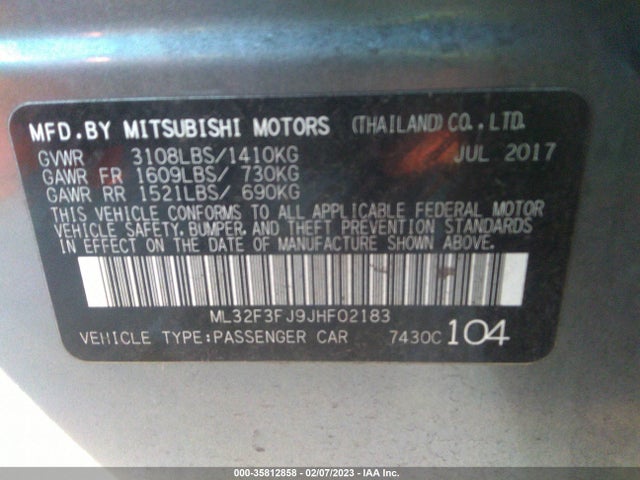 ML32F3FJ9JHF02183 Mitsubishi Mirage G4 Es