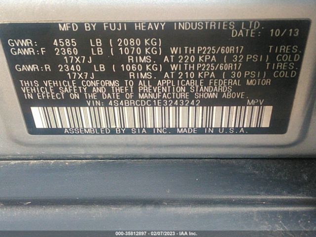 4S4BRCDC1E3243242 Subaru Outback 2.5i Premium