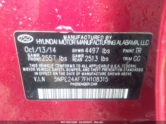 Hyundai SONATA SE 2015 5NPE24AF7FH108315 Image 9