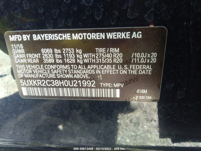 BMW X5 Sdrive35i 2017 5UXKR2C38H0U21992 Image 10