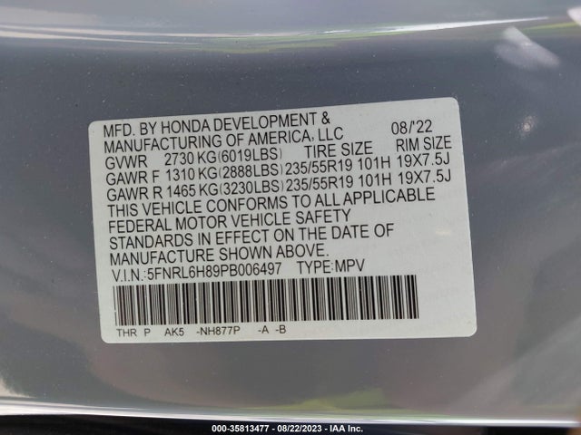 Honda Odyssey Touring 2023 5FNRL6H89PB006497 Image 9