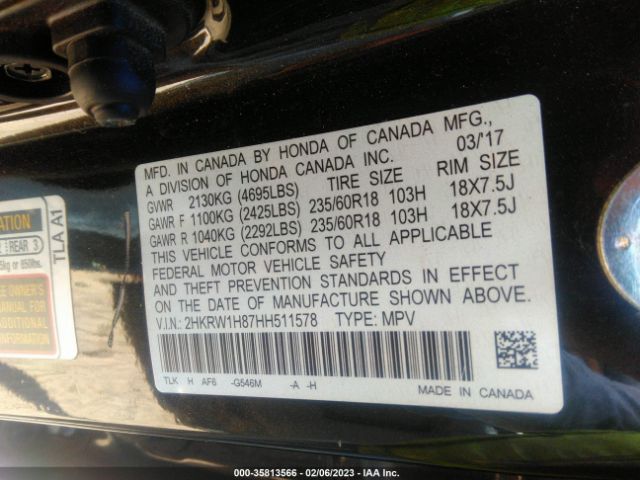 Honda Cr-v Ex-l 2017 2HKRW1H87HH511578 Image 11